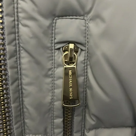 Michael Kors Grey Puffer Coat with Faux Fur Hood - Picture 4 of 6